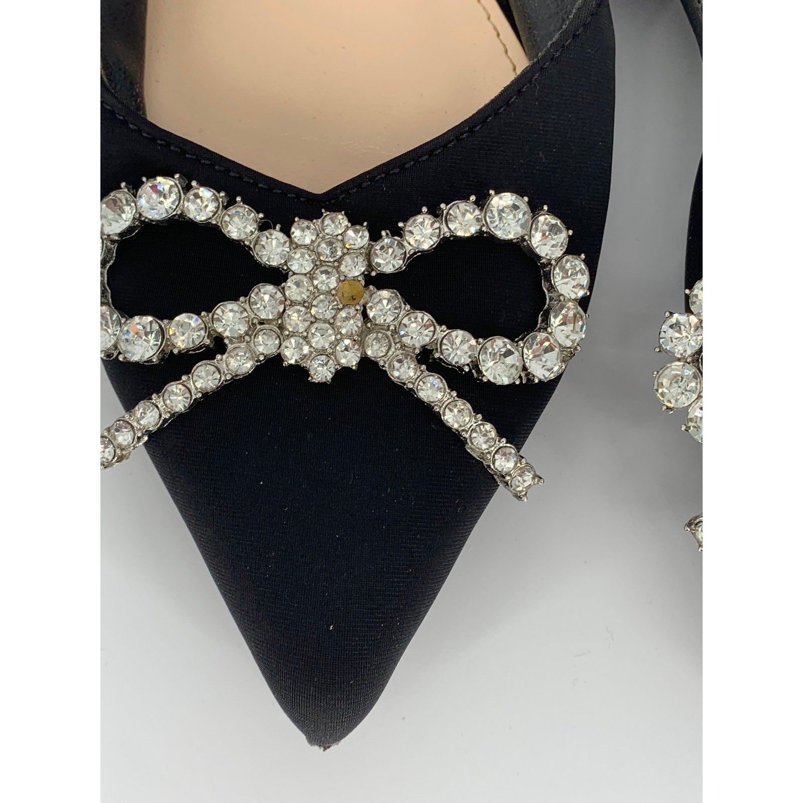 UNBRANDED Women's Black Rhinestone Bow Pointed-Toe Block-Heel Slingback SZ 7