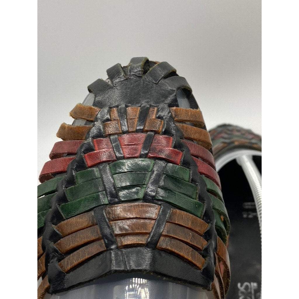 HONORS Women's Black-Multicolor Leather Strappy Round-Toe Slip-On Flats SZ 8.5