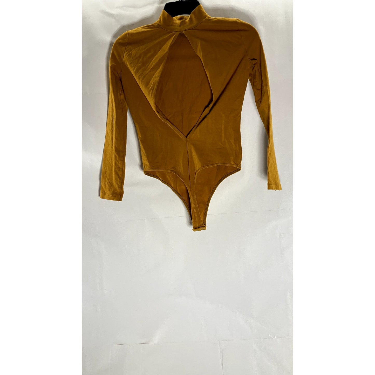 AMERICAN APPAREL Women's Camel Brown Mock-Neck Open-Back Thong Bodysuit SZ S