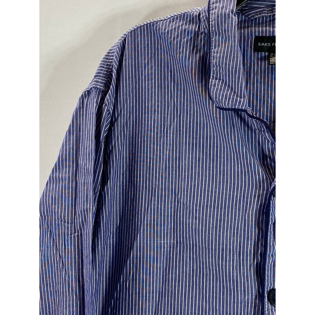 SAKS FIFTH AVENUE Men's Blue/White Striped Button-Up Long Sleeve Shirt SZ XL