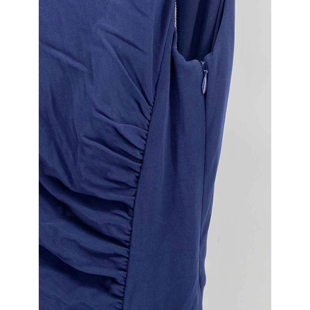 ABS By ALLEN SCHWARTZ Women's Blue-Black Mesh Back Side-Ruched Maxi Dress SZ M