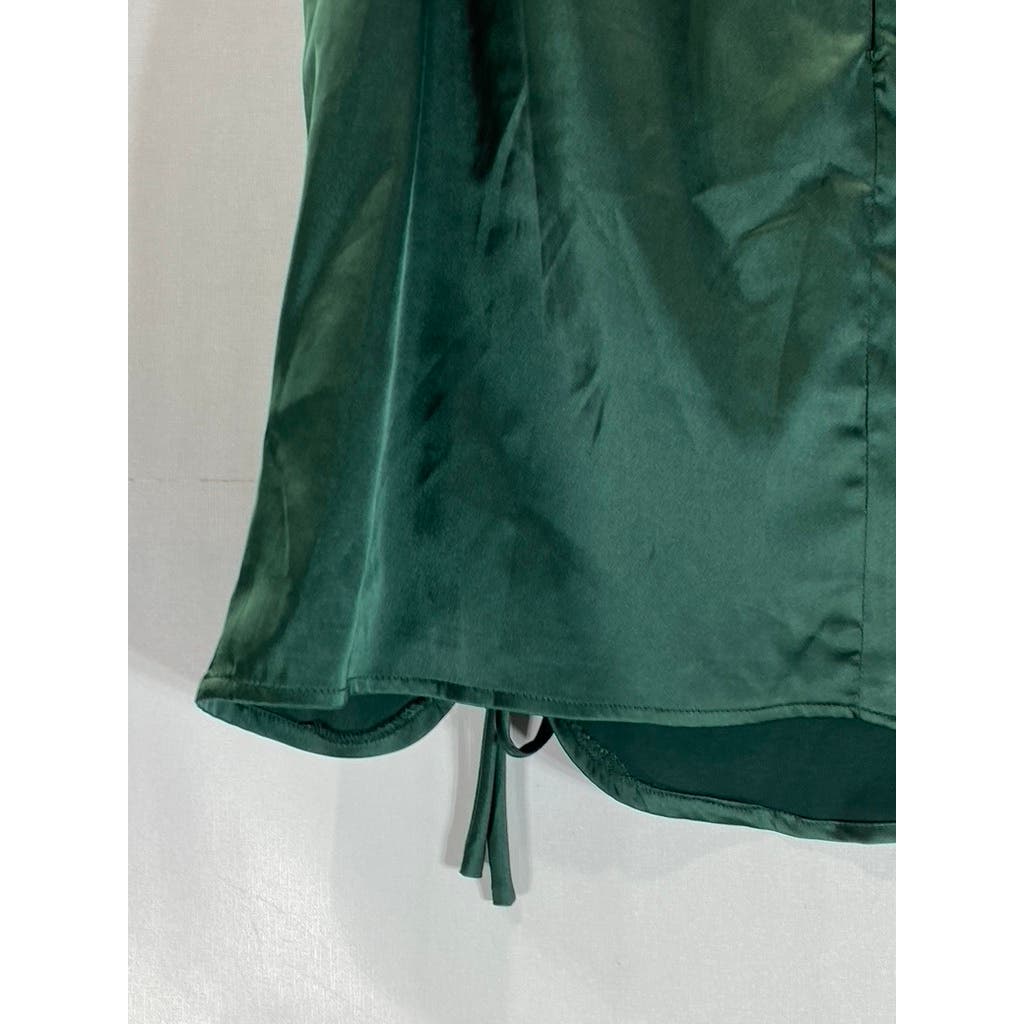 KENDALL & KYLIE Women's Green Satin Drawstring Slit-Hem Mini Skirt SZ S