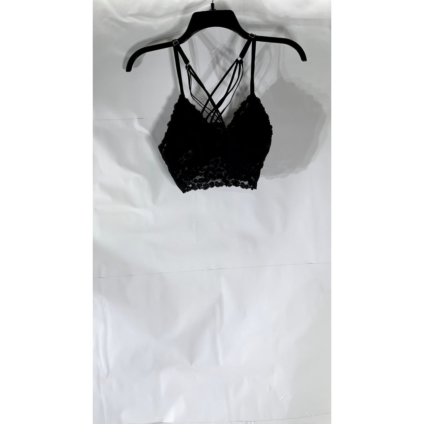 AERIE Women's Black Lace Adjustable Cross-Back Strappy Bralette SZ L