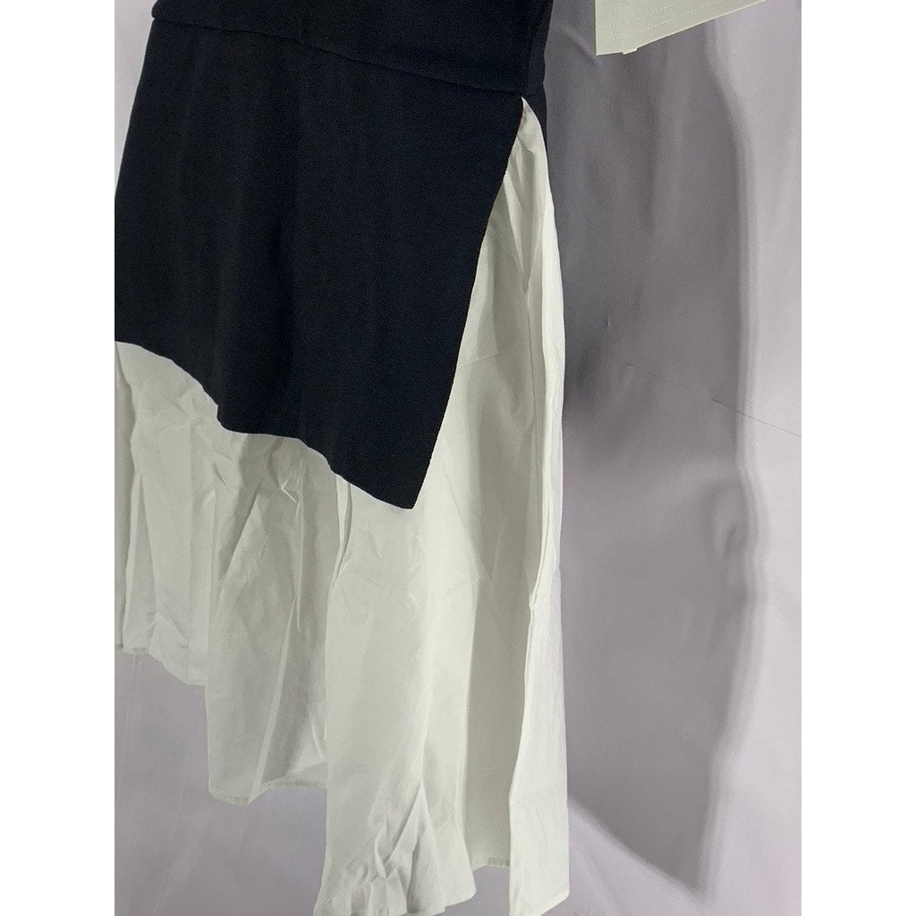 ENGLISH FACTORY Women's Black/White Short Puff Sleeve Poplin Mini Dress SZ L