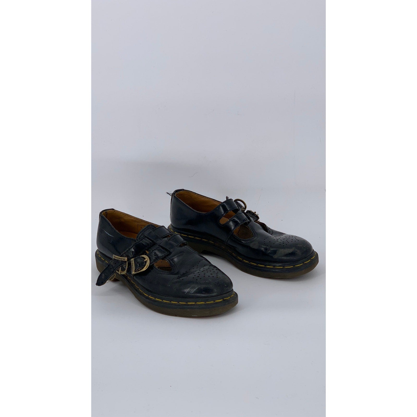 DR. MARTENS Women's Black Leather Perforated Slip-On Mary Jane Shoes SZ 7