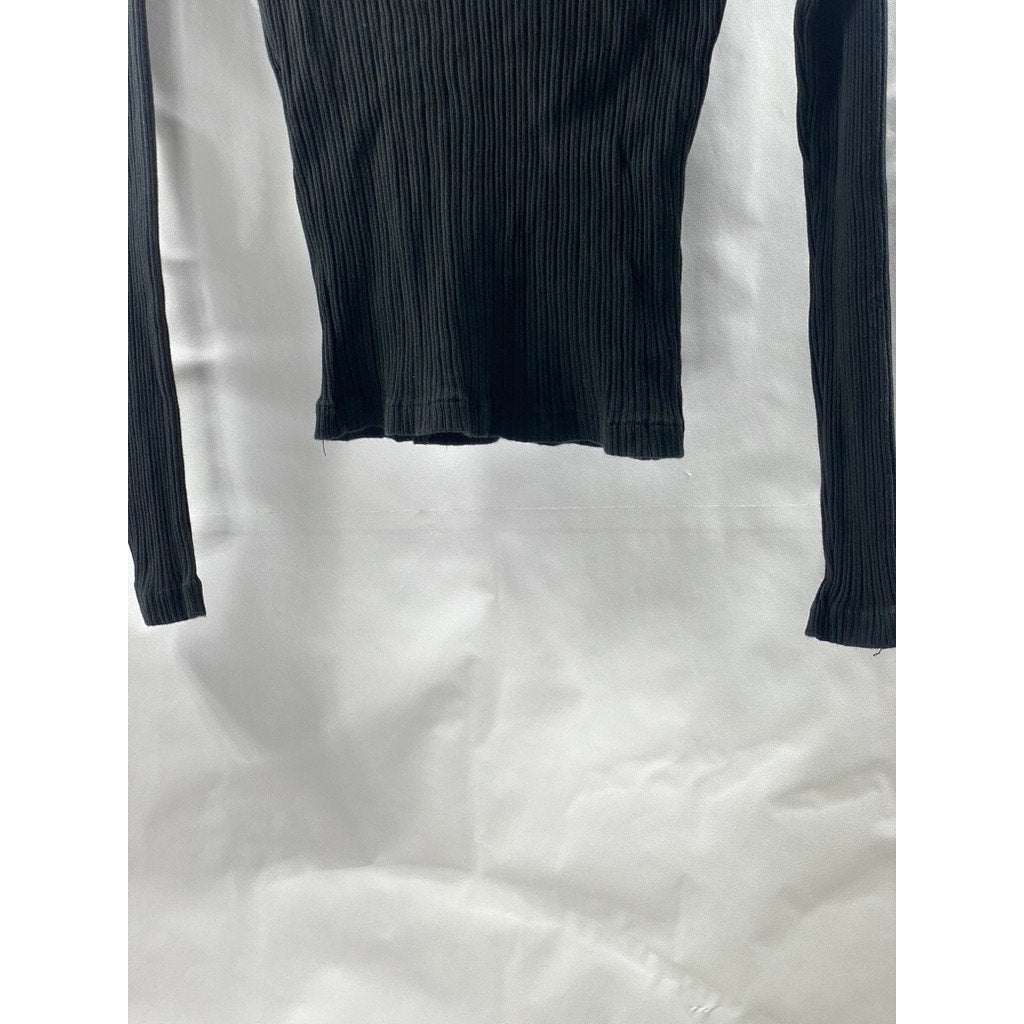 BRANDY MELVILLE Women's Black Rib Knit Long Sleeve Turtleneck Top SZ OS