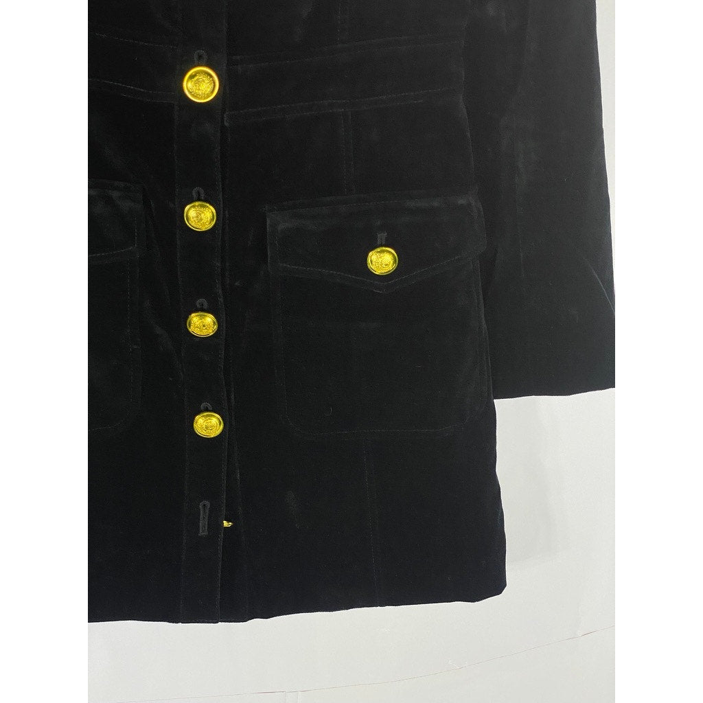 A.L.C. Women's Black Velvet Ivy Button-Front Long Sleeve Mini Dress SZ 8