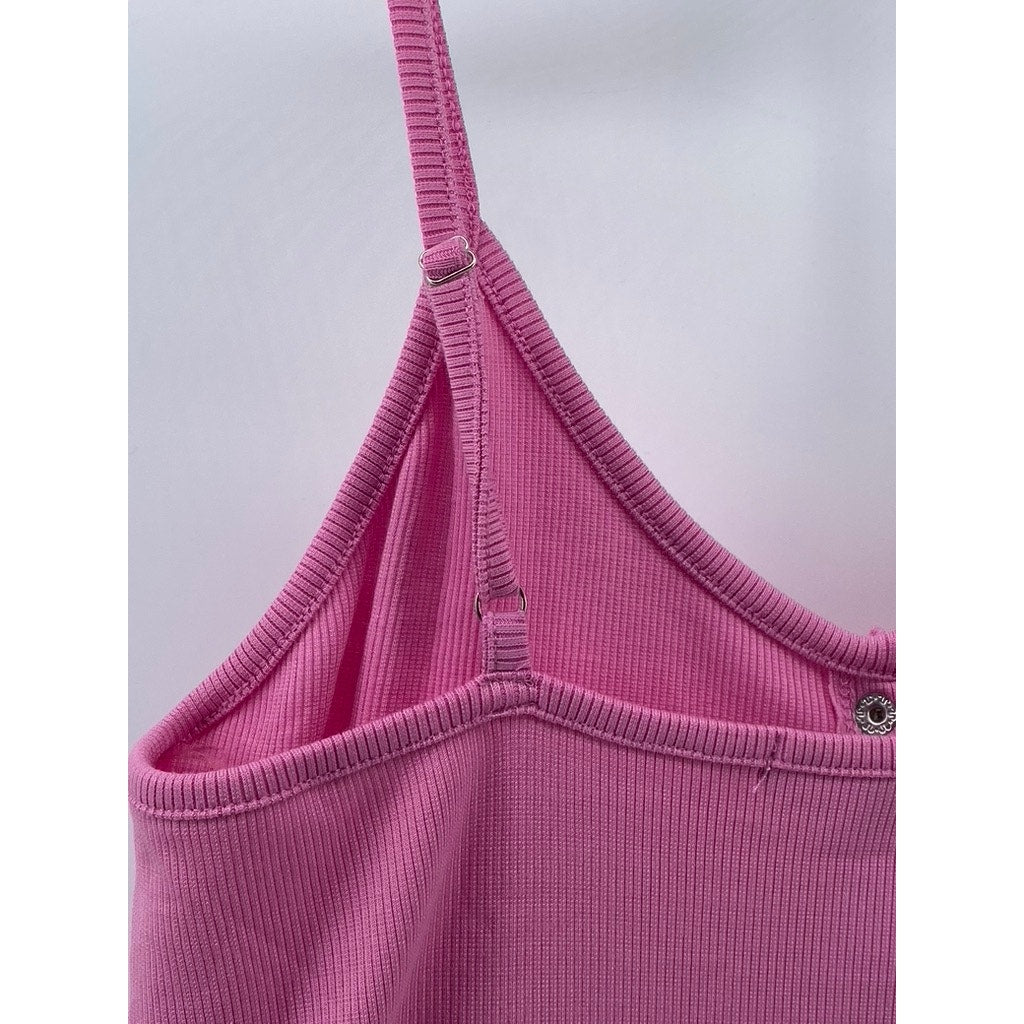 ACTIVE USA Women's Light Pink V-Neck Ribbed Button-Front Mini Dress SZ L