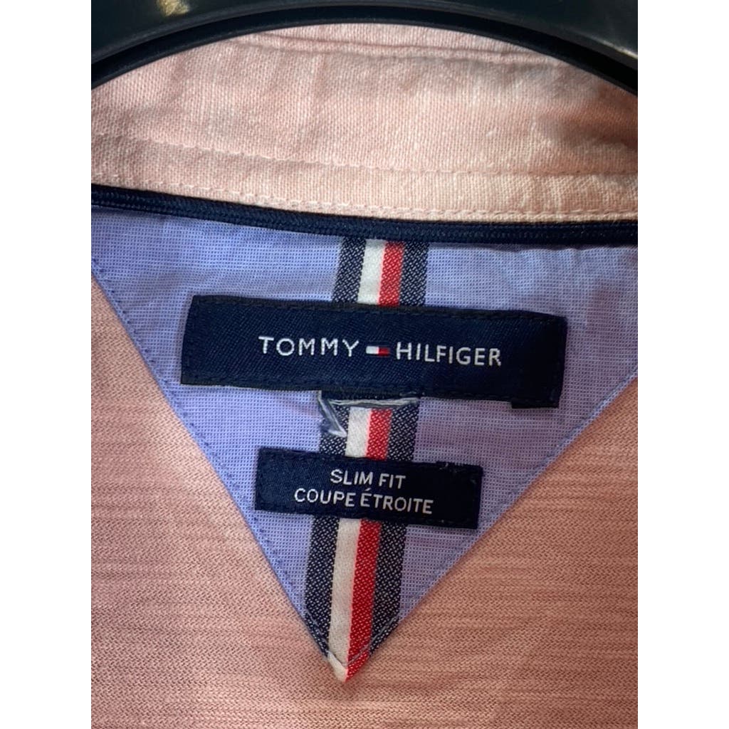 TOMMY HILFIGER Men's Pink Slim-Fit Short Sleeve Polo Shirt SZ M