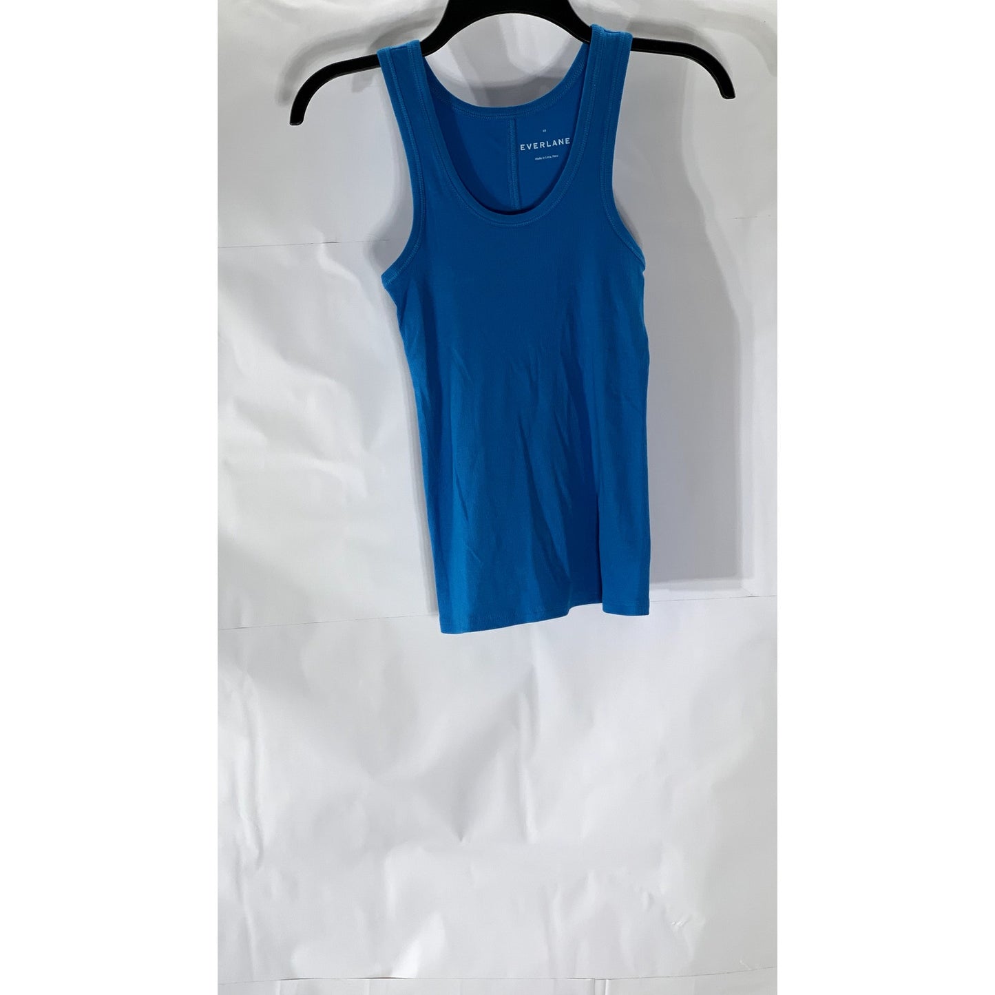 EVERLANE Women's Blue Ribbed Deep Scoop-Neck Pima Cotton Tank Top SZ XS