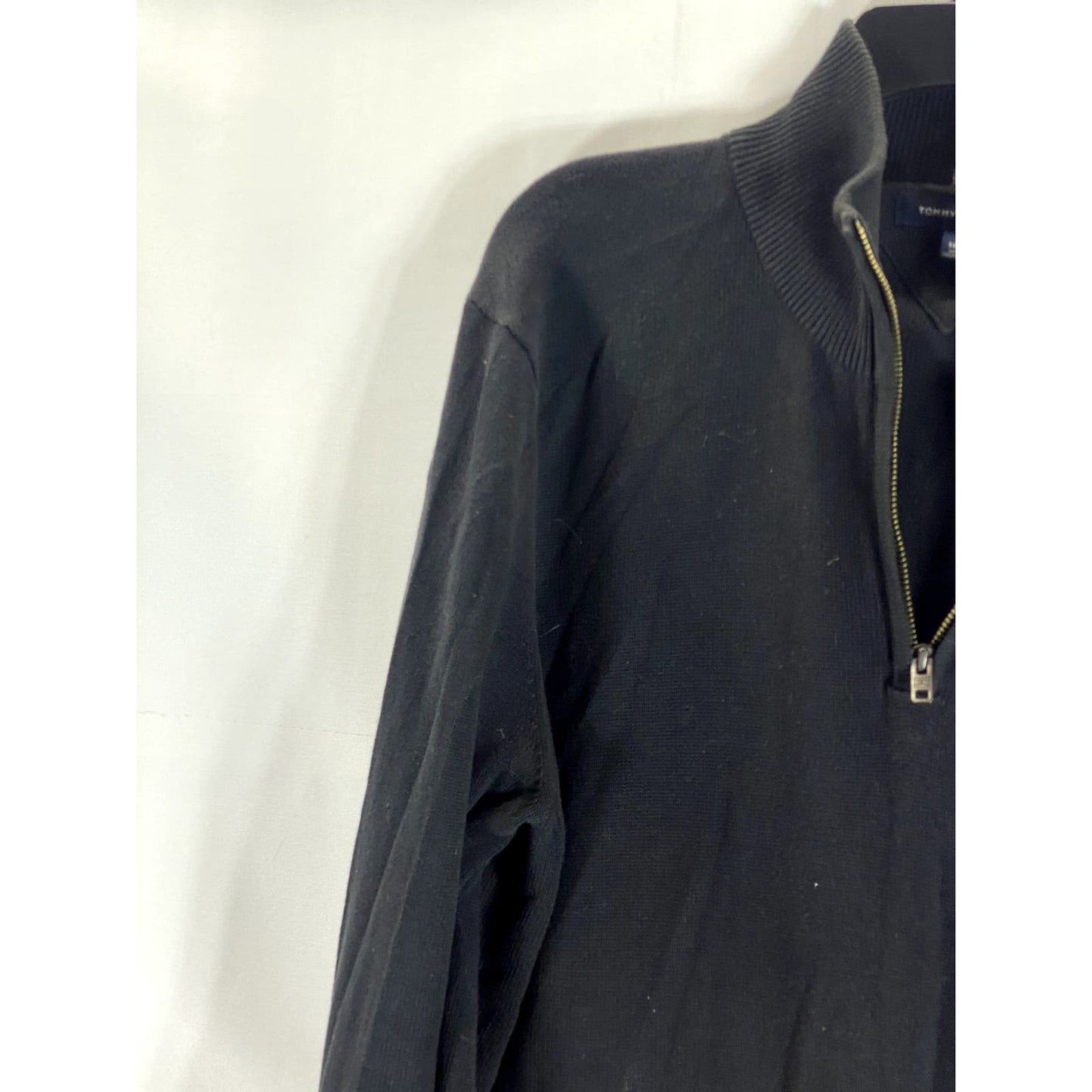 TOMMY HILFIGER Men's Solid Black Quarter-Zip Pullover Sweater SZ XL