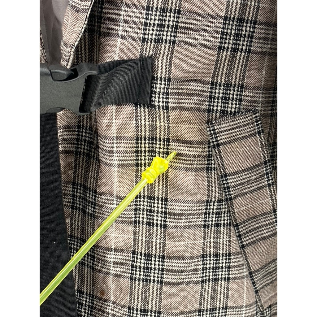 ZBCR Women's Tan-Black Plaid Buckle Closure Notch Collar Blazer SZ M