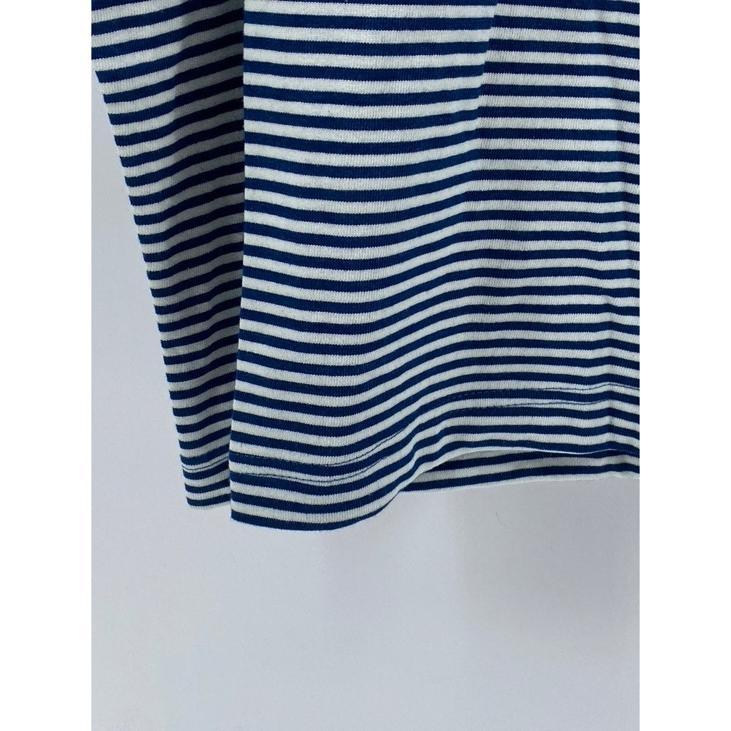 ZARA ORIGINS Women's Blue-White Horizontal Stripe Crewneck Long Sleeve Top SZ M