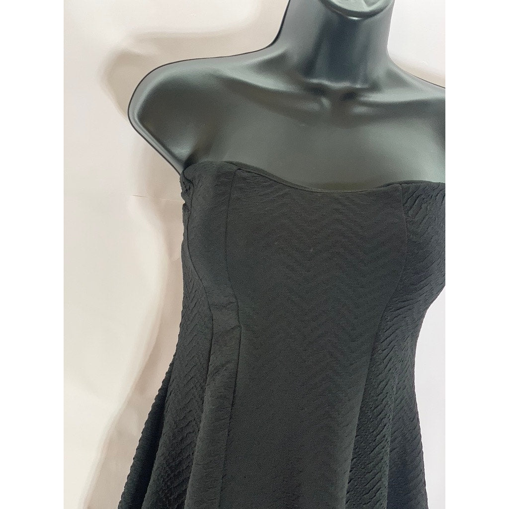 LOVE J Women's Black Solid Zig-Zag Textured Strapless Mini A-Line Dress SZ L