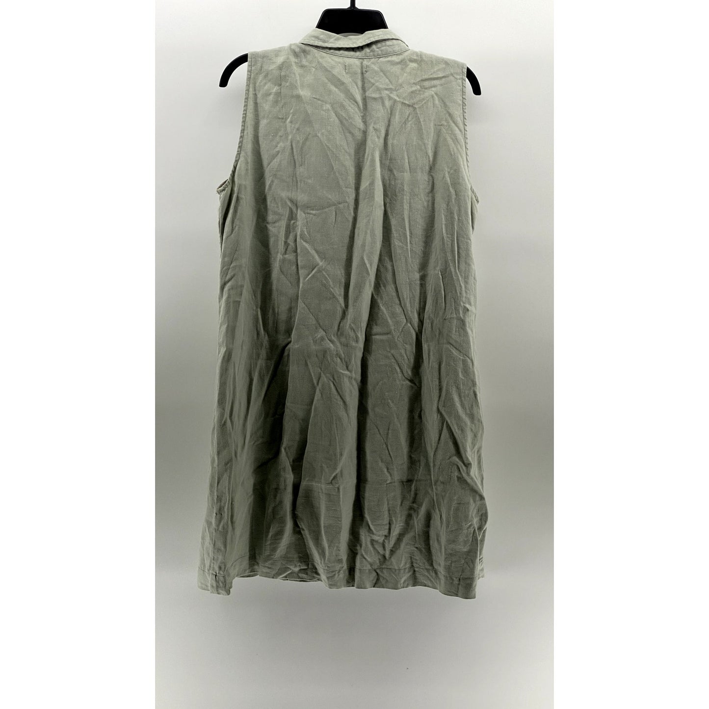 GARNET HILL Women's Green Linen Button-Up Sleeveless Knee Shirt Dress SZ 12