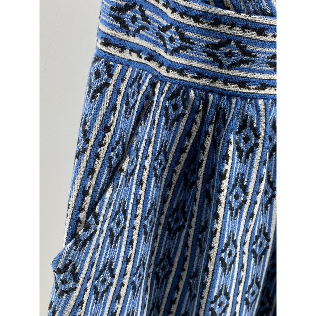 MAEVE By Anthropologie Women's Blue Printed V-Neck Sleeveless A-Line Dress SZ 10