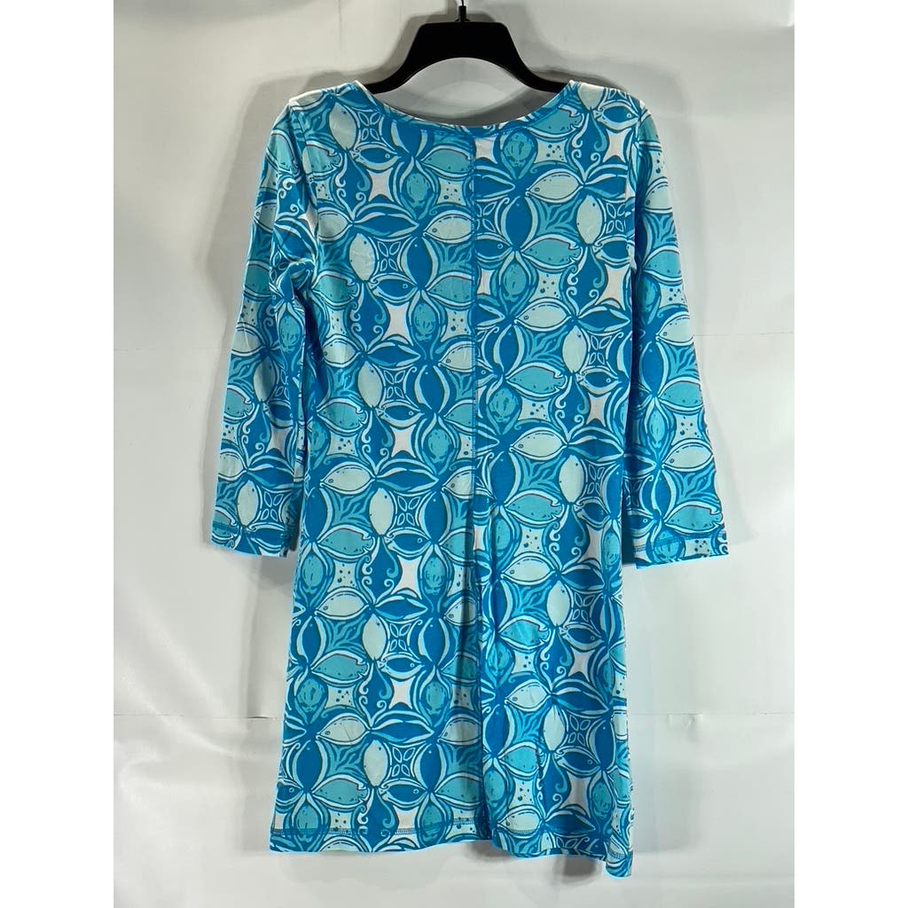 LILLY PULITZER Women's Blue Printed Juliet What A Racquet V-Neck Mini Dress SZ M