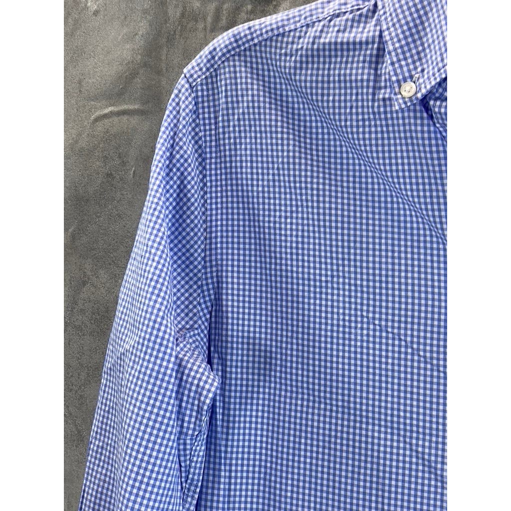 CHARLES TYRWHITT Men's Blue Gingham Slim-Fit Non-Iron Button-Up Shirt SZ S