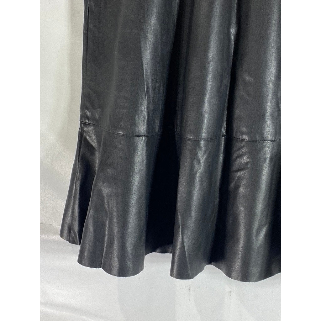 RACHEL RACHEL ROY Women's Black Faux Leather Ruffled Knee Length Skirt SZ 4