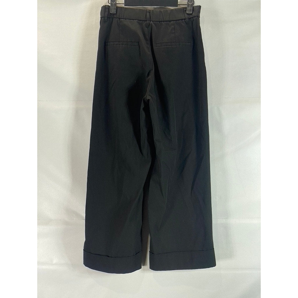 ZARA Women's Black Solid Straight Wide-Leg Cuffed Dress Pants SZ S