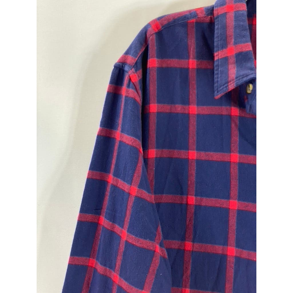 J. CREW Men's Navy Plaid Classic-Fit Button-Up Long Sleeve Flannel Shirt SZ XL