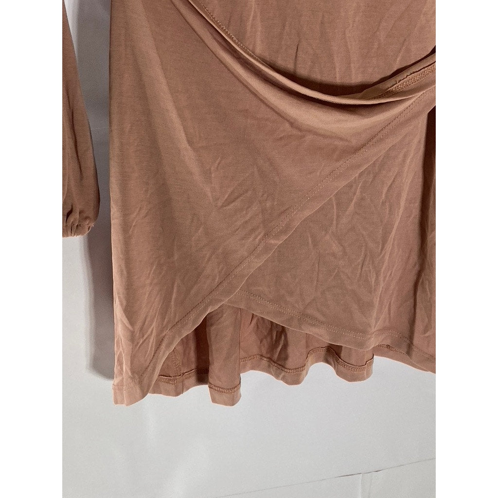LOVERS AND FRIENDS Women's Salmon Pink V-Neck Long Sleeve Wrap Mini Dress SZ XS