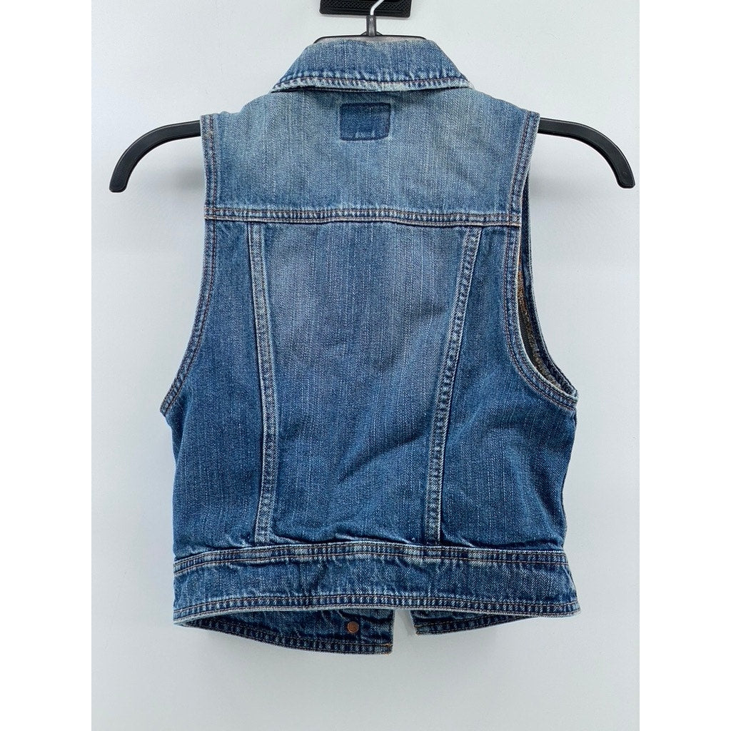 AMERICAN EAGLE Women's Medium Wash Blue Denim Button-Up Vest SZ XS