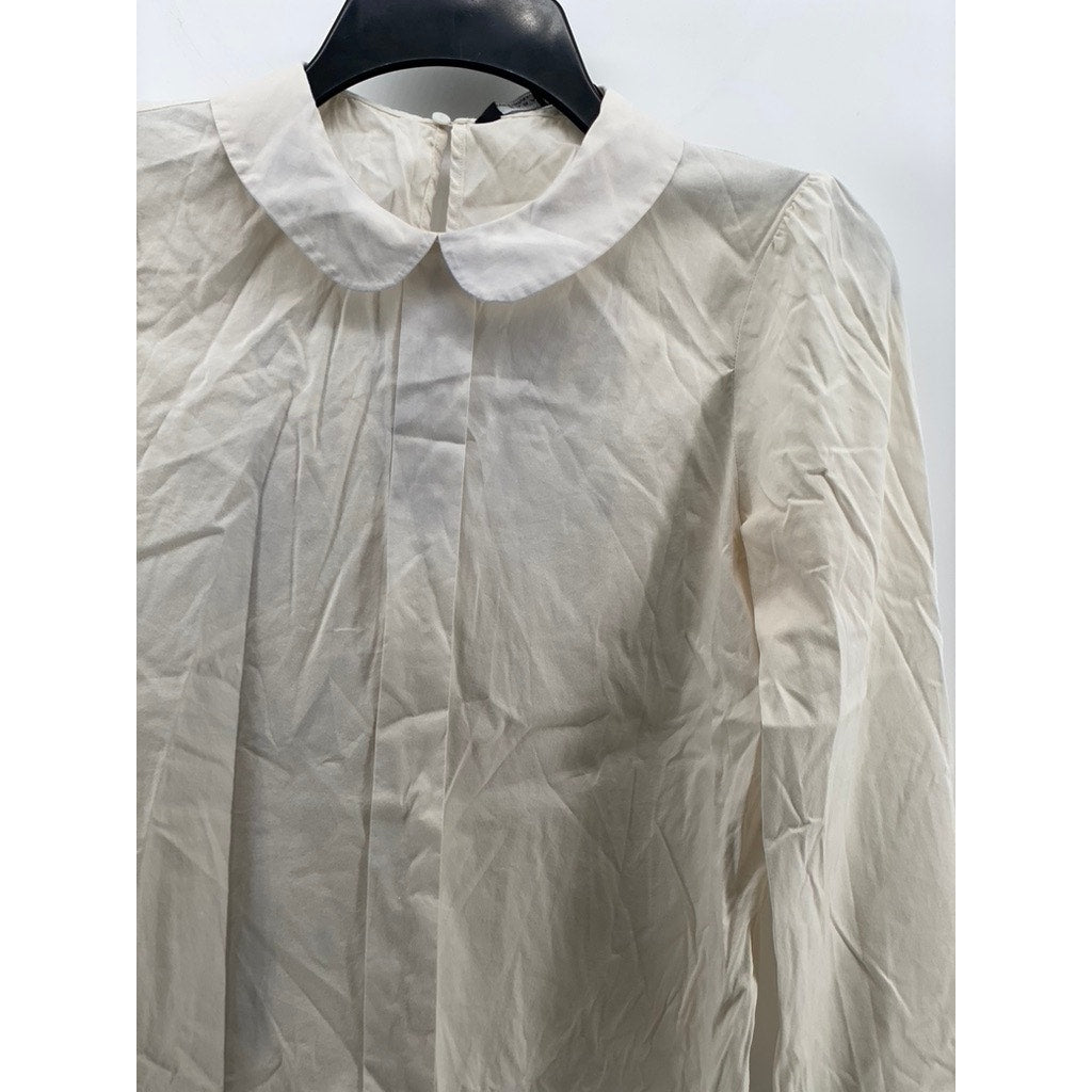 ZARA Women's Off-White Bib Collar Long Sleeve Button-Up Top SZ XS