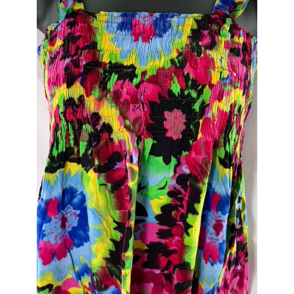 UNBRANDED Women's Multicolor Tie-Dye Print Smocked Ruffle Sleeve Dress SZ S
