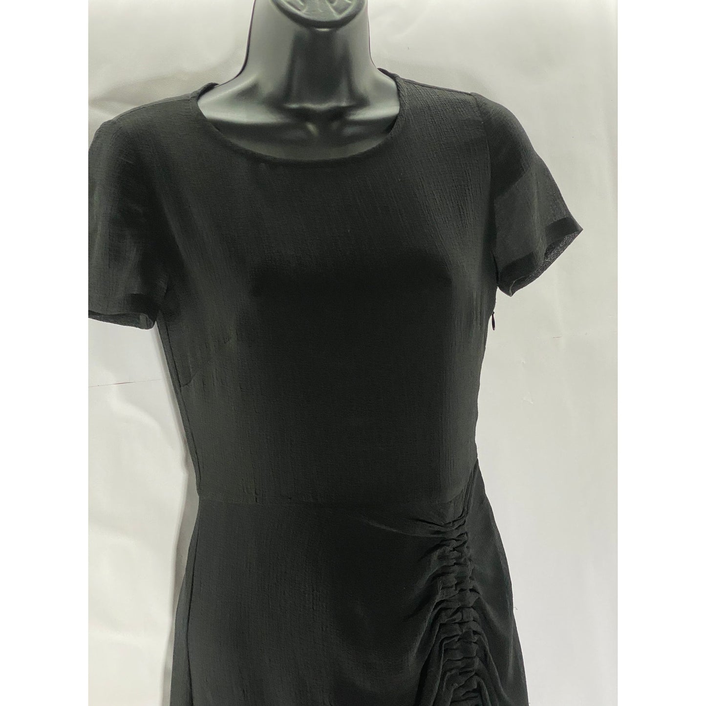 ALLSAINTS Black Sheer Illusion Hem Ruched Ariya Goth Grunge Midi Dress SZ 0