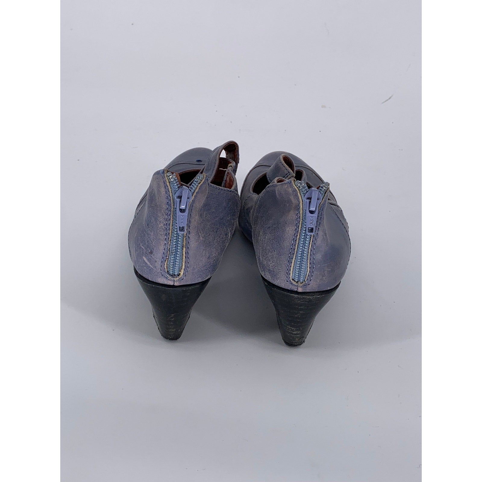 SACHELLE Women's Purple Leather Round-Toe Back Zipper Heeled Mary Jane Shoes SZ8