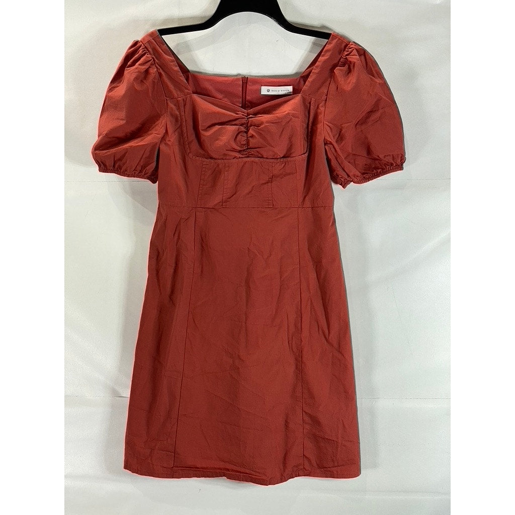 MADE BY MISHOW Women's Red Puff Sleeve Square Neck Mini Dress SZ L
