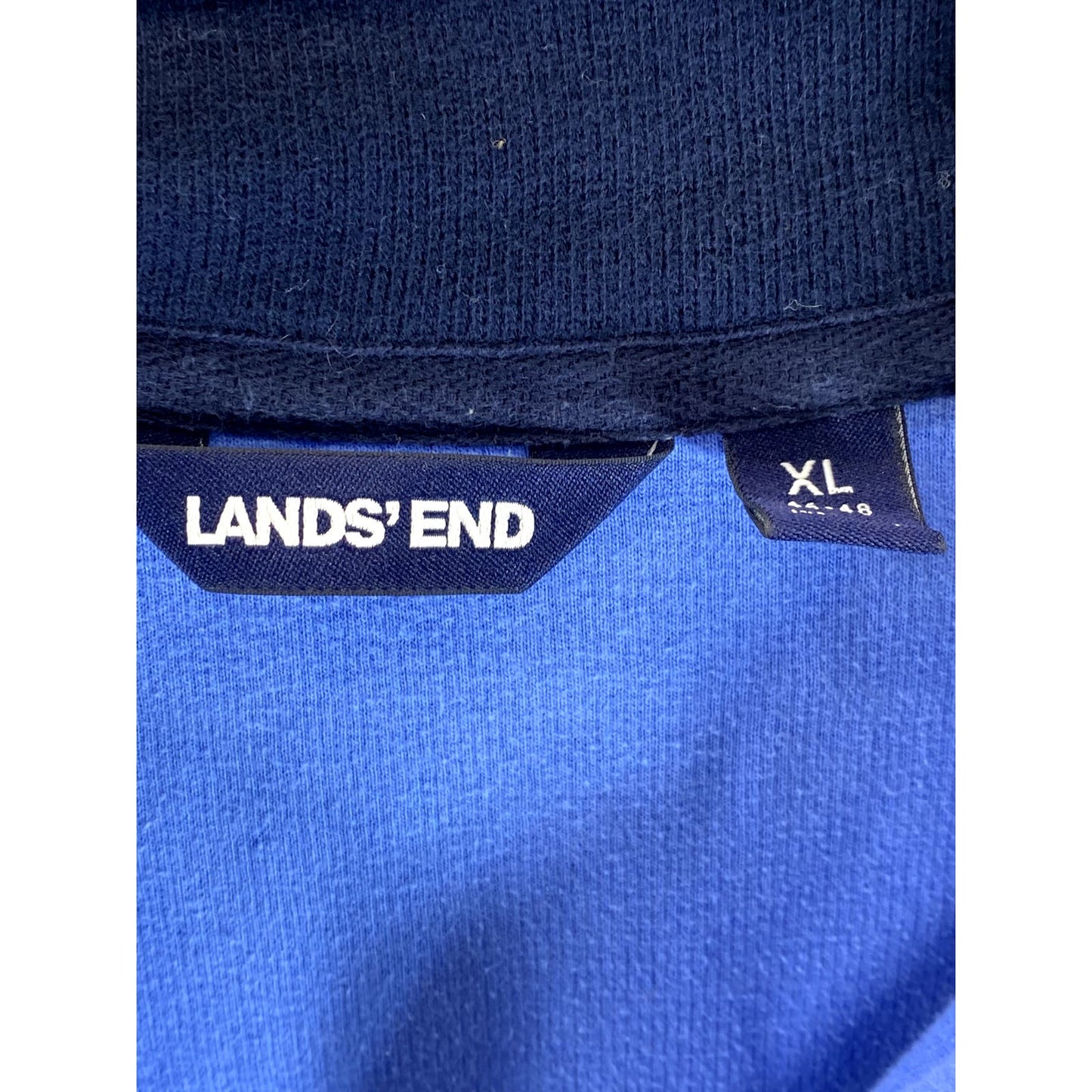 LANDS' END Men's Blue Cotton Bedford Rib Quarter-Zip Pullover Sweater SZ XL