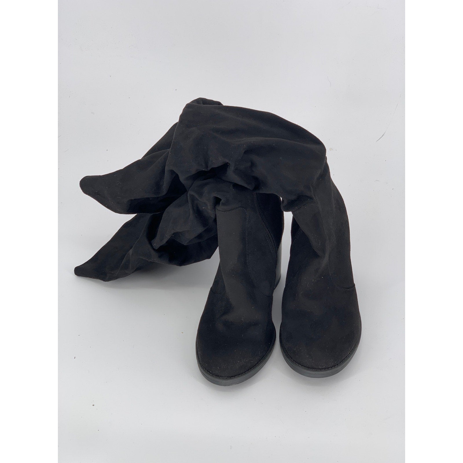 ROUGE HELIUM Women's Black Faux-Suede Sounding Round-Toe Knee-High Boots SZ 7