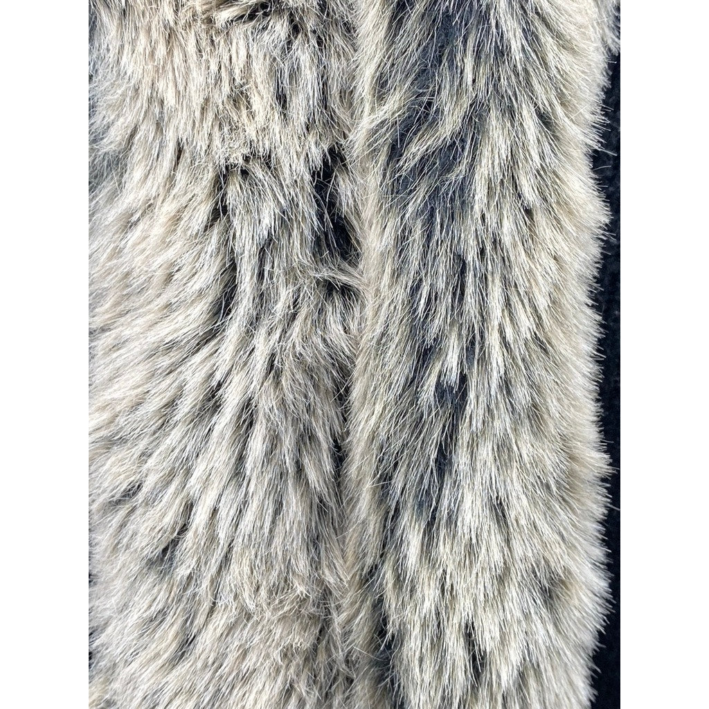 CHRISTIE & JILL Women's Vintage Black Rib Faux Fur Long Sleeve Long Duster SZ L