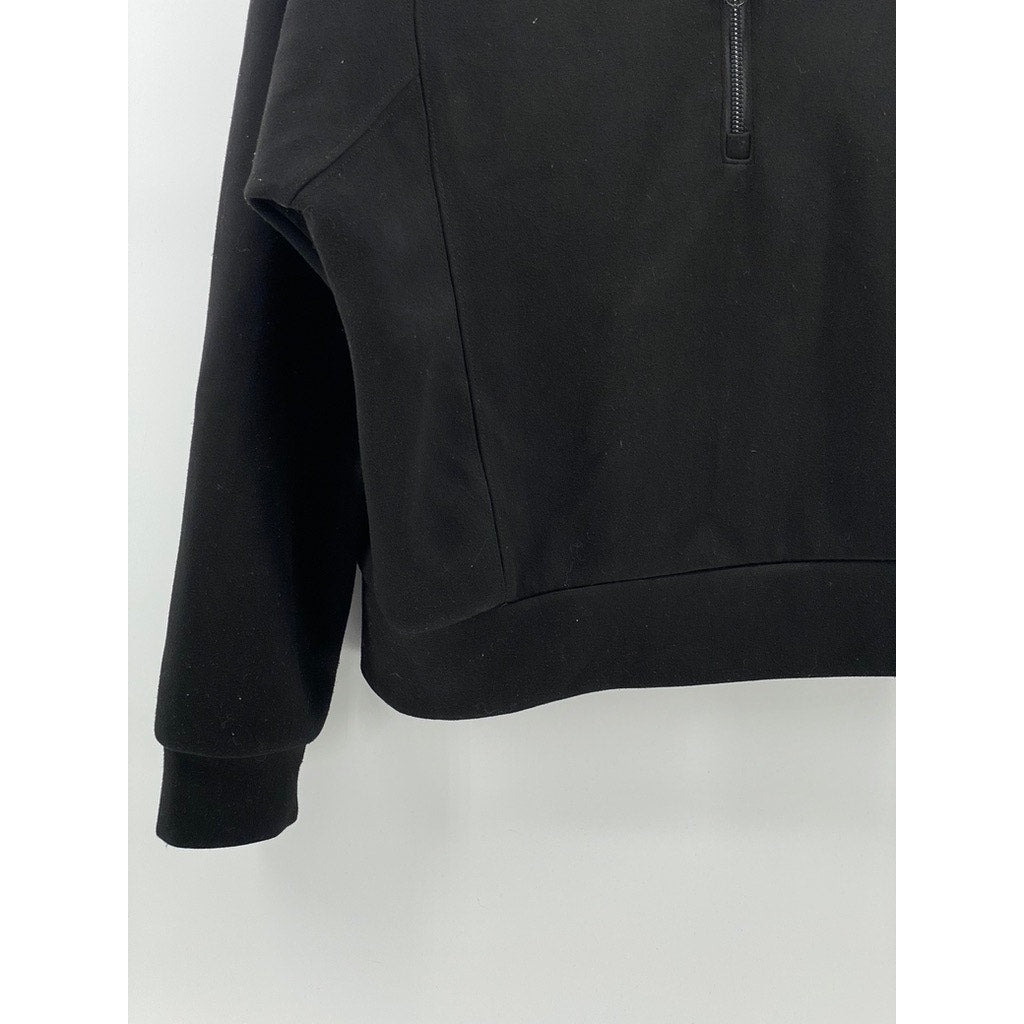 ANRABEES Women's Black Solid Half-Zip Long Sleeve Soft Lounge Sweater Top SZ S