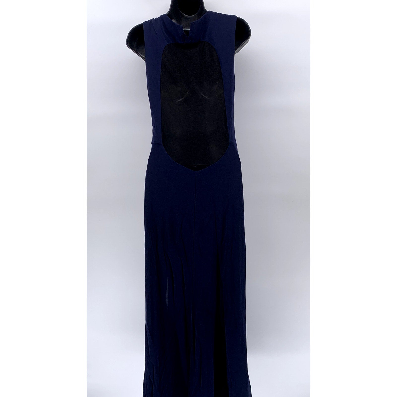 ABS By ALLEN SCHWARTZ Women's Blue-Black Mesh Back Side-Ruched Maxi Dress SZ M