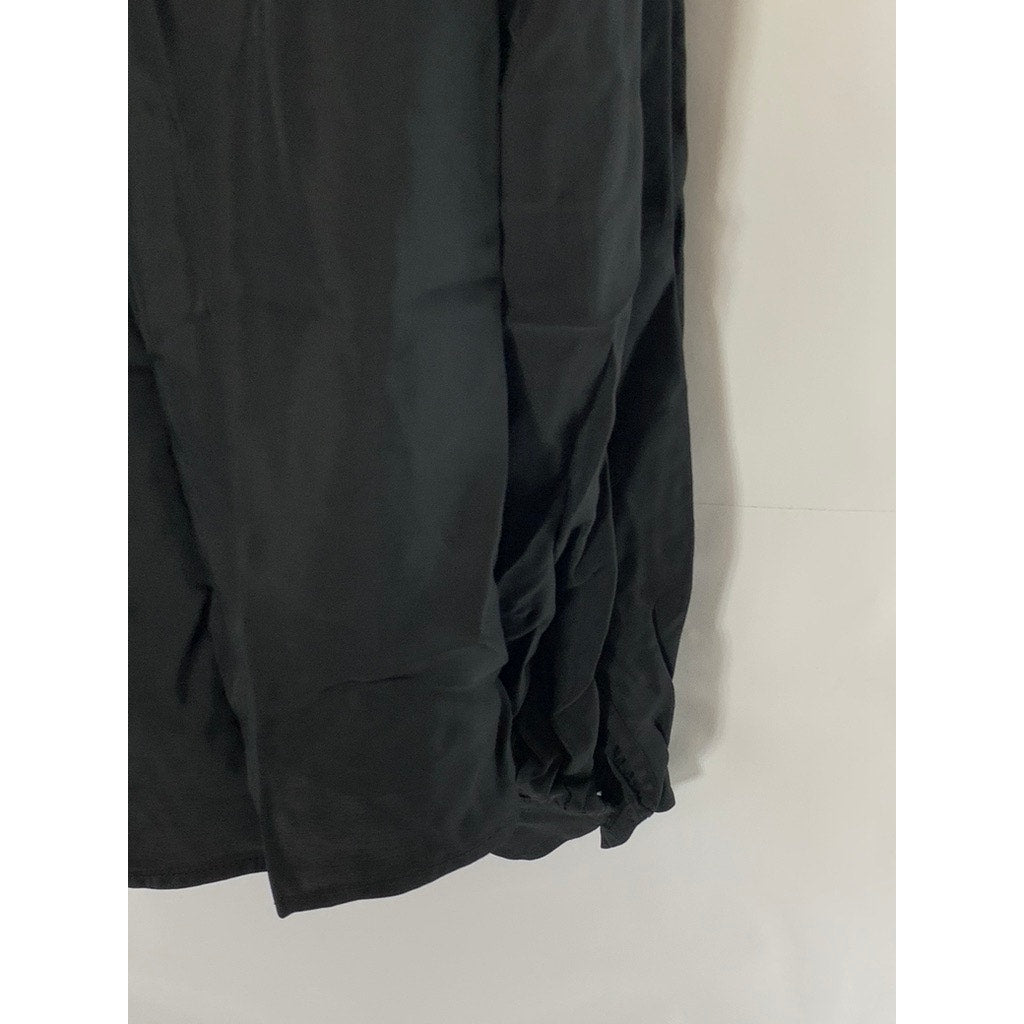 BANANA REPUBLIC Women's Black Button-Up Mandarin Collar Long Sleeve Top SZ L