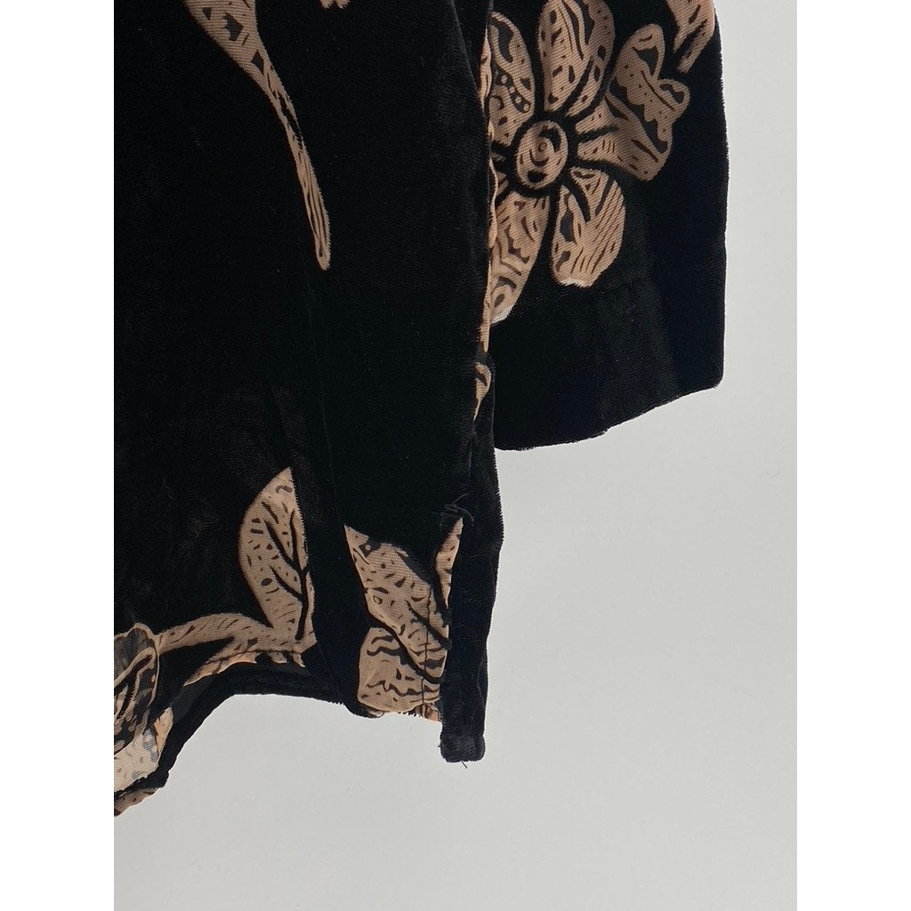 ZARA Women's Black-Beige Floral Burnout Button-Up Long Sleeve Top SZ S