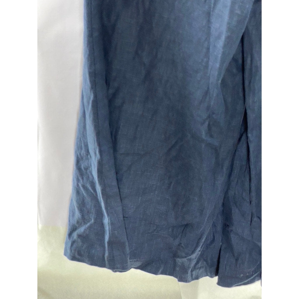 STAUD Women's Navy Linen-Blend Half-Button Wide-Leg Short Sleeve Jumpsuit SZ 2