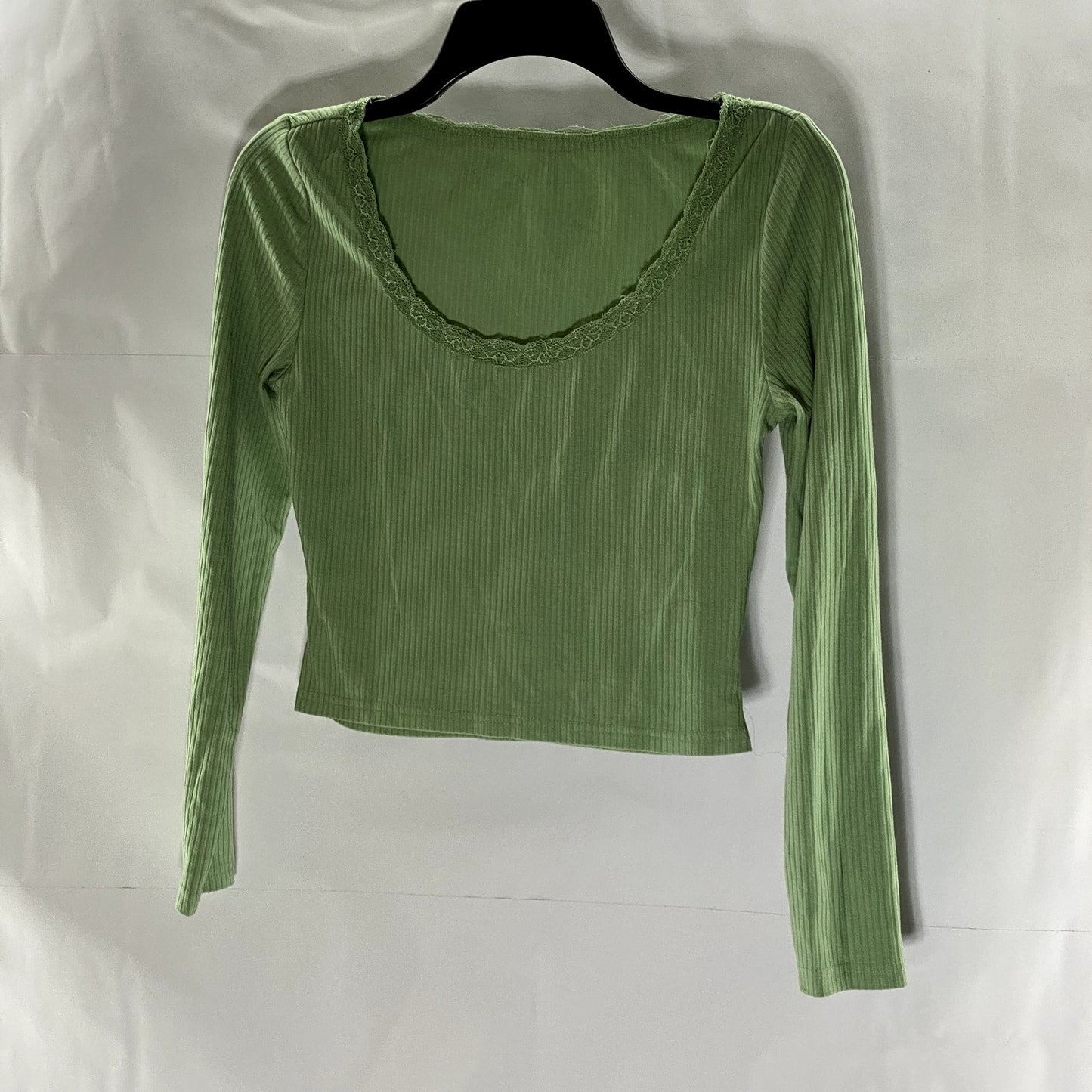 SHEIN Women's Olive Green Long Sleeve Ribbed Scoop Neck Top SZ XS US 2