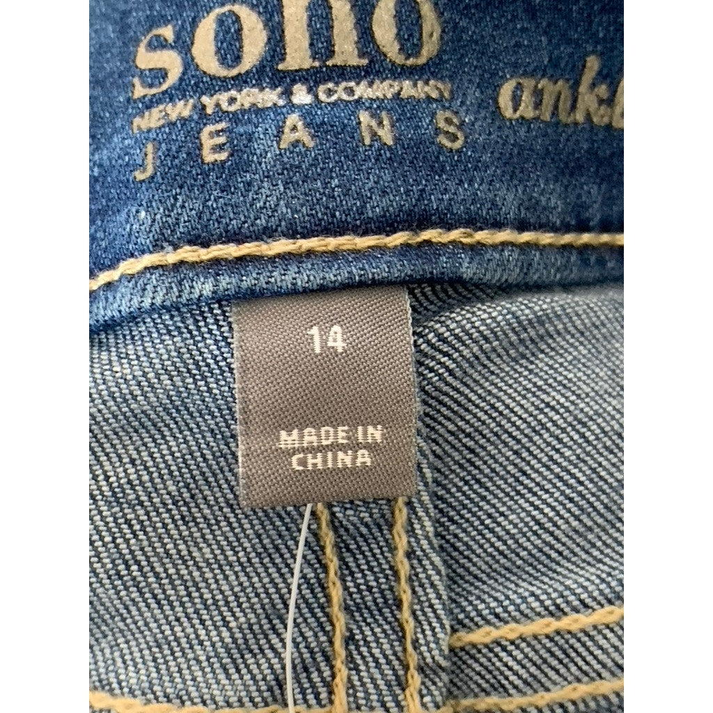 SOHO NEW YORK & COMPANY Women's Blue Raw-Hem Skinny Ankle Jeans SZ 14