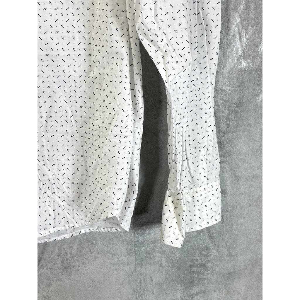 BANANA REPUBLIC Men's White/Grey Print Organic Cotton Untucked Fit Shirt SZ M