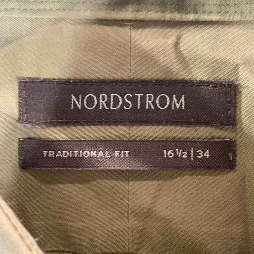 NORDSTROM Men's Khaki Traditional-Fit Smart Care Button-Up Dress Shirt SZ16.5-34