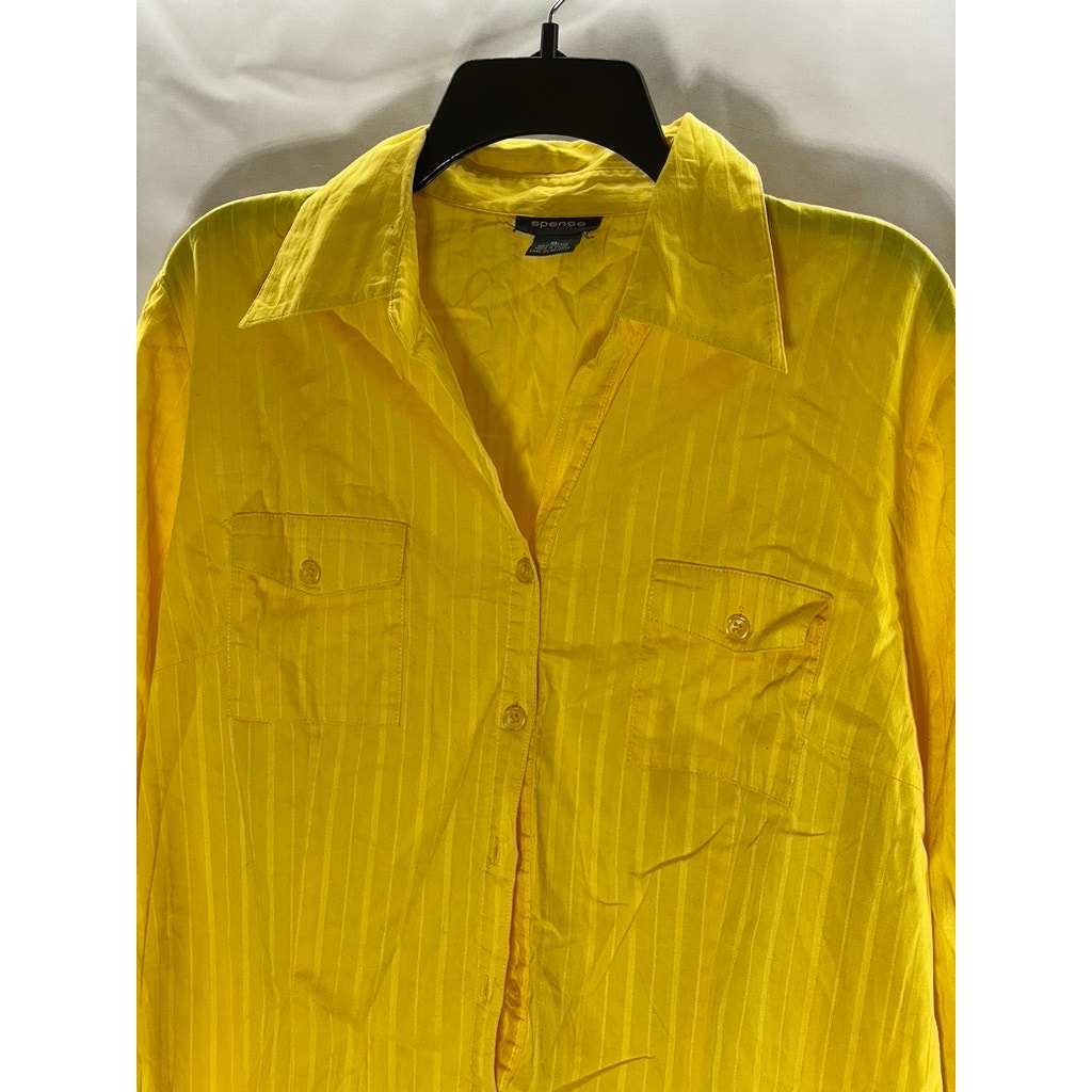 SPENSE Women's Mustard Yellow Striped Regular-Fit Button-Up Long Sleeve Top SZXL