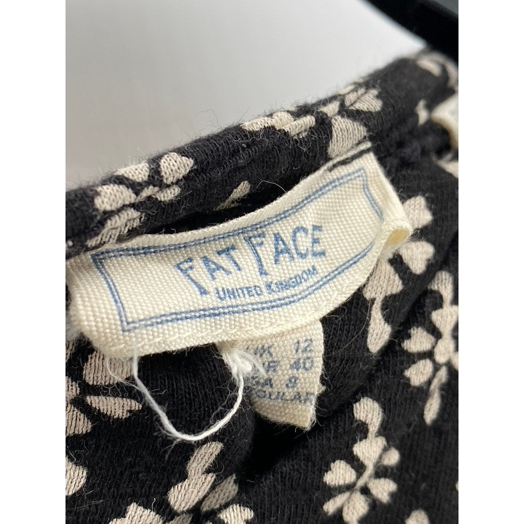 FATFACE Women's Black Printed Crewneck Short Sleeve Simone Knee Length Dress SZ8