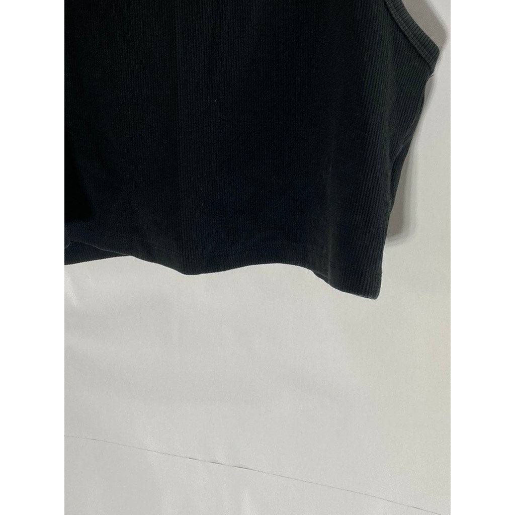 H&M Women's Black Sleeveless Ribbed Knit Stretch Halter Crop Top SZ L