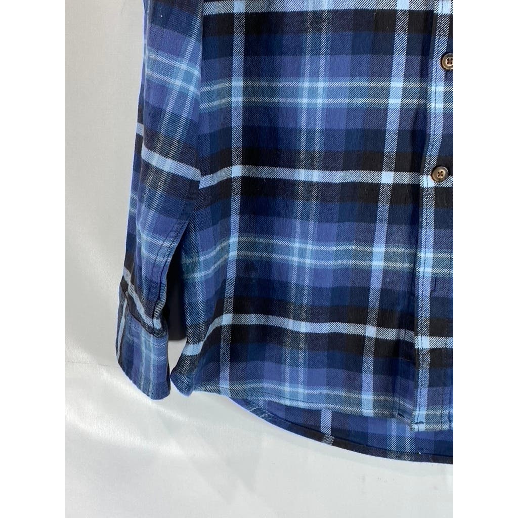 JACHS Men's Blue Plaid Heritage Flannel Button-Up Long Sleeve Shirt SZ L