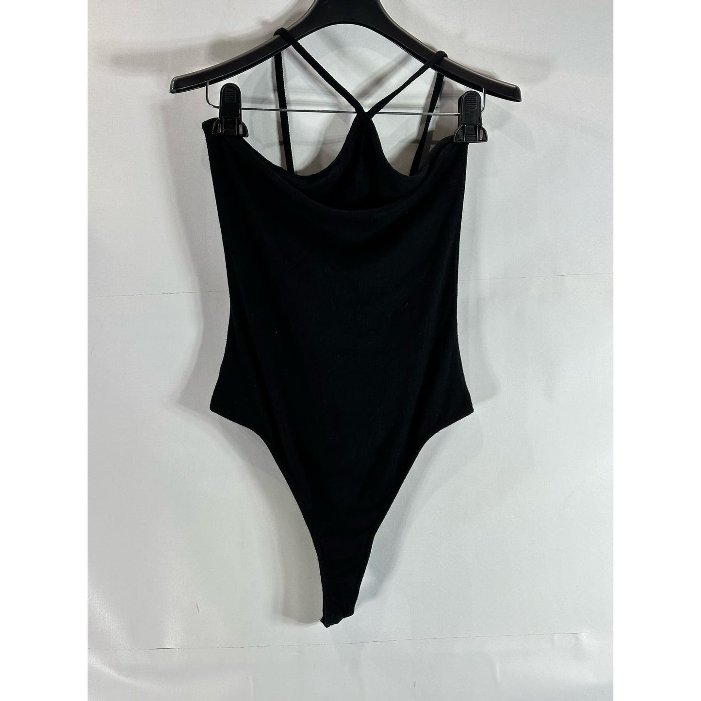 THE RANGE Women's Black Dynamic Rib Tilted Thong Bodysuit SZ M