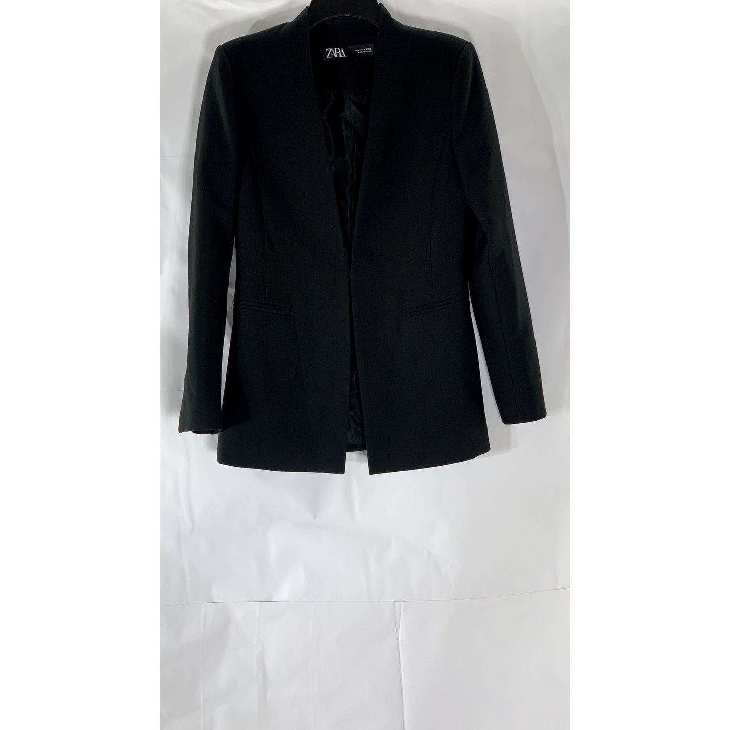 ZARA Women's Solid Black Fitted Hook-Closure Collarless Blazer SZ M